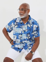 Joe Browns Blue Postcard Print Summer Holiday Short Sleeve Shirt - Image 1 of 5