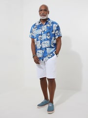 Joe Browns Blue Postcard Print Summer Holiday Short Sleeve Shirt - Image 2 of 5