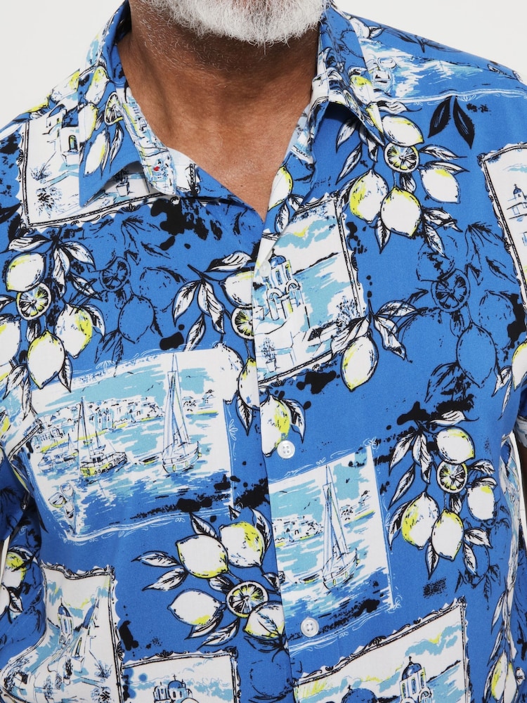 Joe Browns Blue Postcard Print Summer Holiday Short Sleeve Shirt - Image 3 of 5