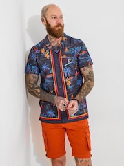 Joe Browns Blue 100% Cotton Hawaiian Surfing Cuban Short Sleeve Shirt - Image 1 of 5
