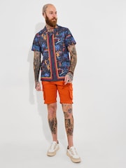Joe Browns Blue 100% Cotton Hawaiian Surfing Cuban Short Sleeve Shirt - Image 2 of 5