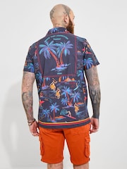 Joe Browns Blue 100% Cotton Hawaiian Surfing Cuban Short Sleeve Shirt - Image 4 of 5
