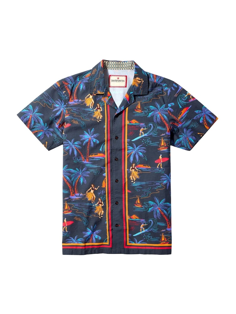 Joe Browns Blue 100% Cotton Hawaiian Surfing Cuban Short Sleeve Shirt - Image 5 of 5