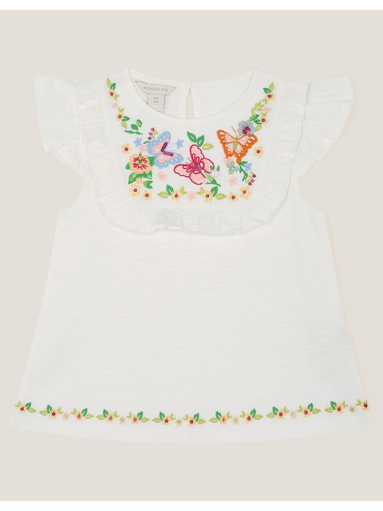 Monsoon Embroidered Yoke Butterfly 100% Cotton T-Shirt - صورة 1 من 3