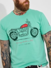 Joe Browns Blue 100% Cotton Motorbike Graphic Short Sleeve T-Shirt - Image 2 of 6