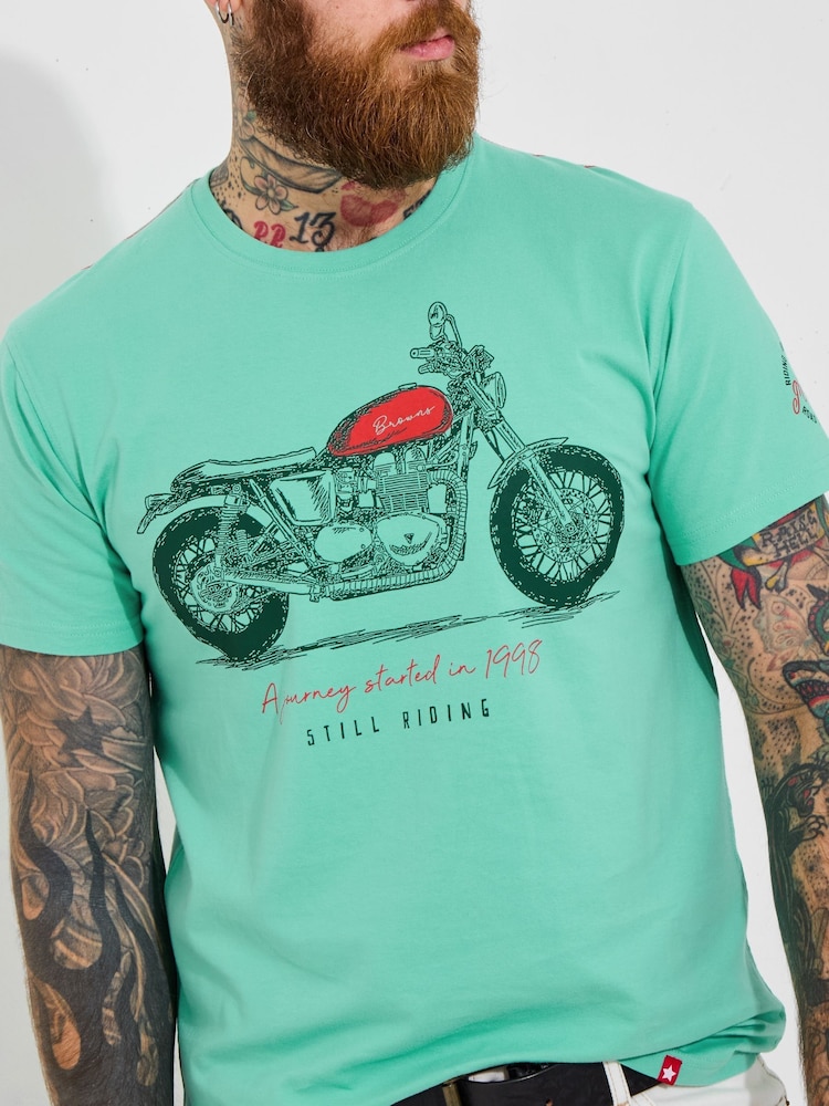 Joe Browns Blue 100% Cotton Motorbike Graphic Short Sleeve T-Shirt - Image 2 of 6