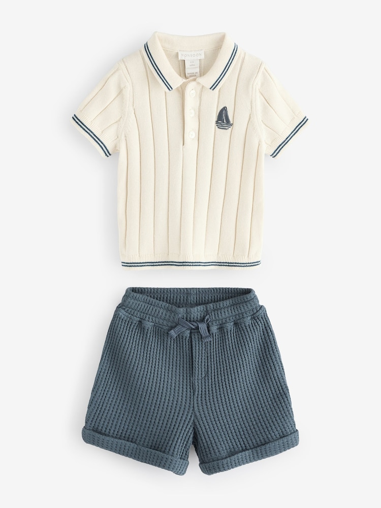 Monsoon Cream Newborn Knit T-Shirt and Shorts Set - Image 1 of 3