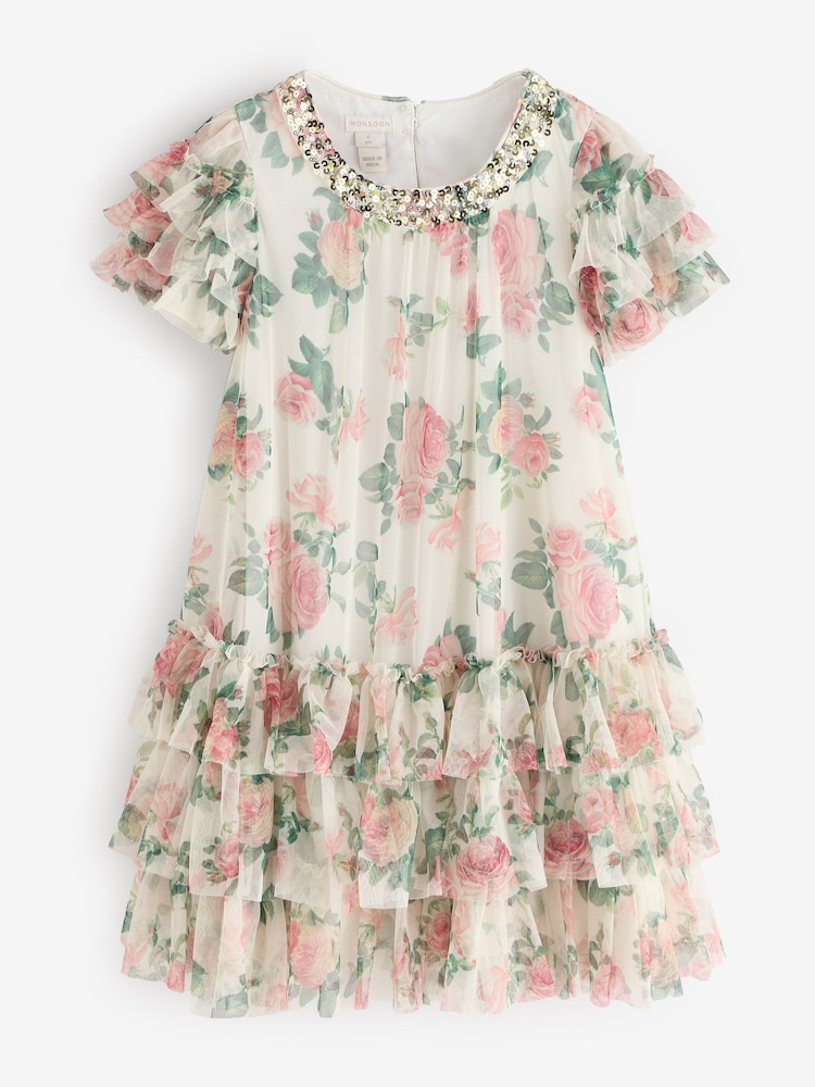 Monsoon Cream Alexandra Floral Ruffle Swing Dress - Image 1 of 4