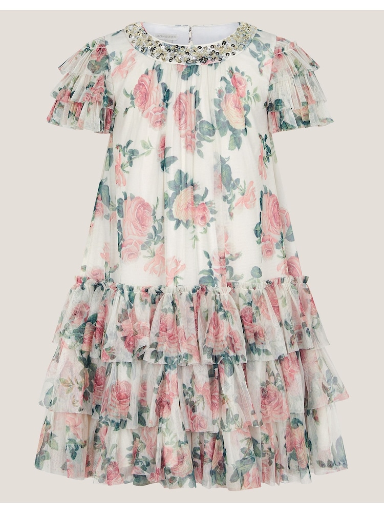 Monsoon Cream Alexandra Floral Ruffle Swing Dress - Image 2 of 4