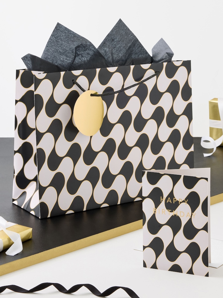 Blue/White Geometric Birthday Gift Bag and Card Set - Image 1 of 4