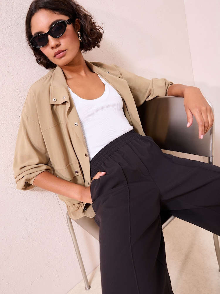 Friends Like These Black Crinkle Jersey Wide Leg Trousers - Image 2 of 5