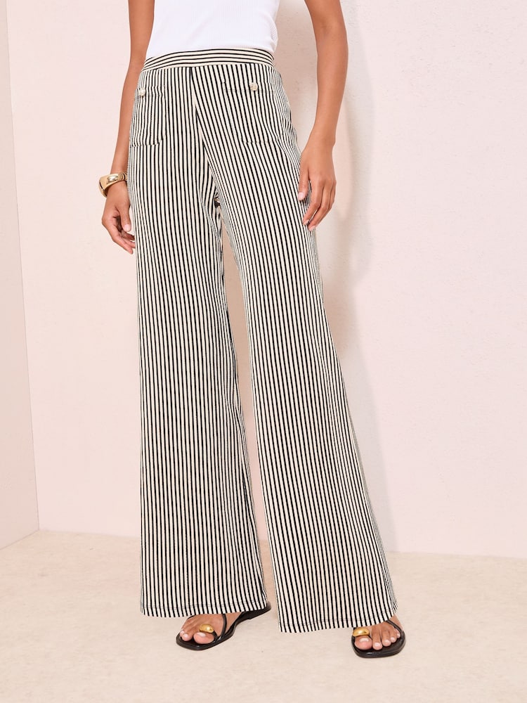 Friends Like These Navy Crinkle Jersey Wide Leg Trousers - Image 1 of 4 Friends Like These Navy Crinkle Jersey Wide Leg Trousers - Image 1 of 4