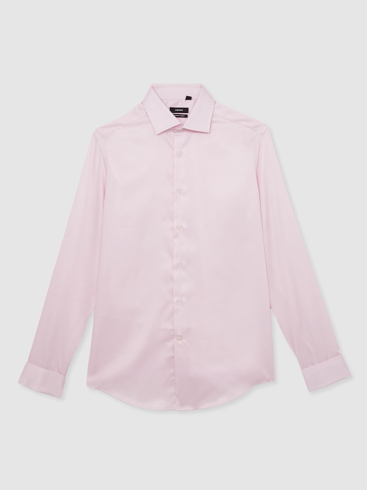 Reiss Pink Remote Double Cuff Slim-Fit Cotton-Sateen Shirt - Image 2 of 8