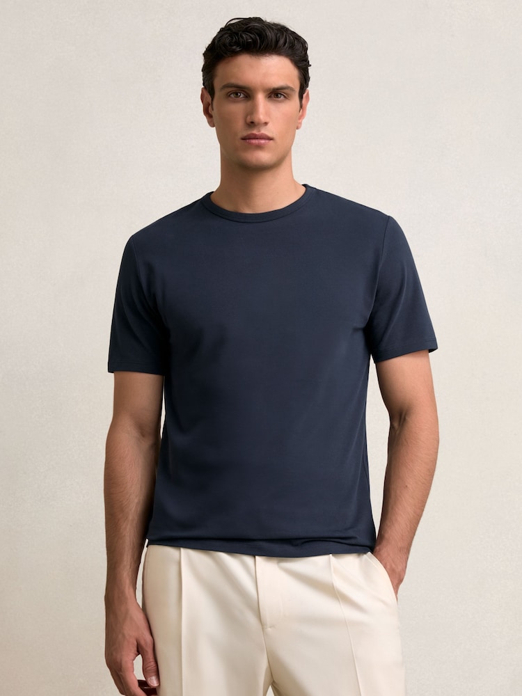 Reiss Navy Joe Stretch-Cotton Crew-Neck T-Shirt - Image 1 of 6 Reiss Navy Joe Stretch-Cotton Crew-Neck T-Shirt - Image 1 of 6
