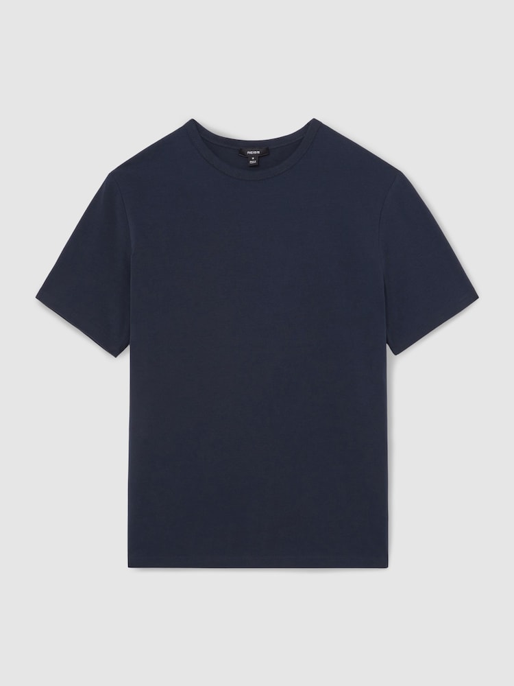 Reiss Navy Joe Stretch-Cotton Crew-Neck T-Shirt - Image 2 of 6 Reiss Navy Joe Stretch-Cotton Crew-Neck T-Shirt - Image 2 of 6