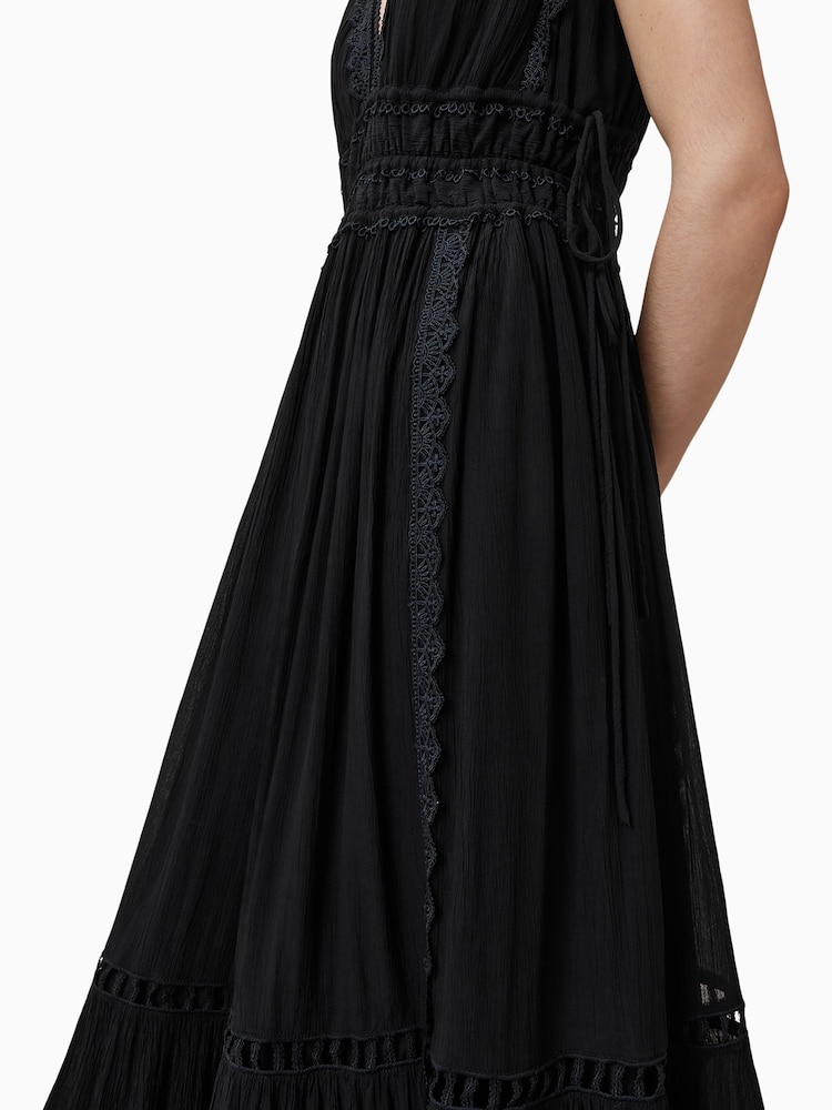 AllSaints Black Xanthe Dress - Image 6 of 7