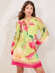 Lipsy Green Floral Cold Shoulder Mini Shift Dress - Image 1 of 4