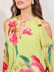 Lipsy Green Floral Cold Shoulder Mini Shift Dress - Image 2 of 4