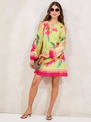 Lipsy Green Floral Cold Shoulder Mini Shift Dress - Image 3 of 4
