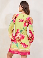 Lipsy Green Floral Cold Shoulder Mini Shift Dress - Image 4 of 4