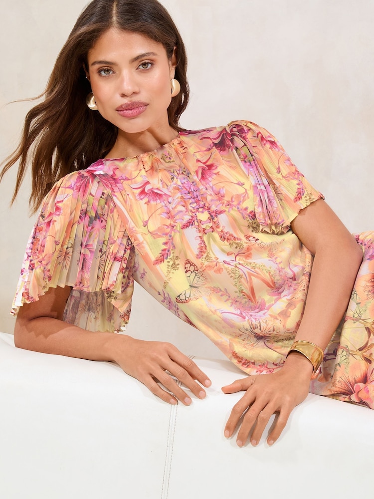 Rosa estampado - Vestido recto plisado con estampado floral de Lipsy - Imagen 2 de 4