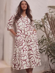 Evans Natural All-Over Print 100% Cotton Slub Dress - Image 1 of 2