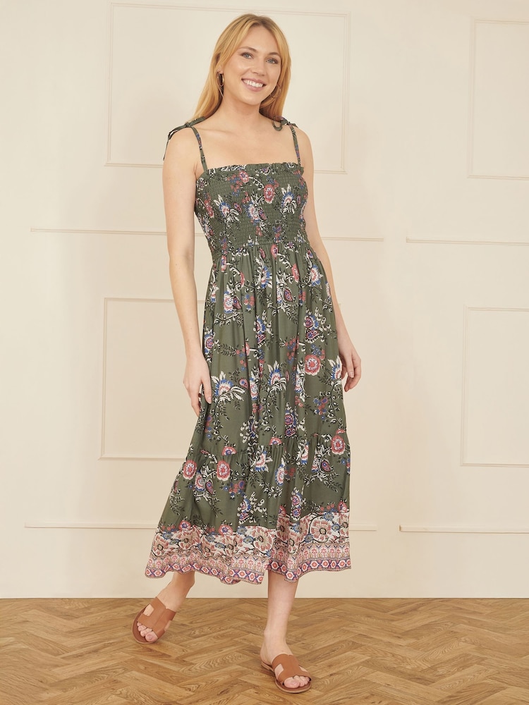 Yumi Green Strappy Paisley Print Midi Dress With Ruched Bodice - Image 2 of 5