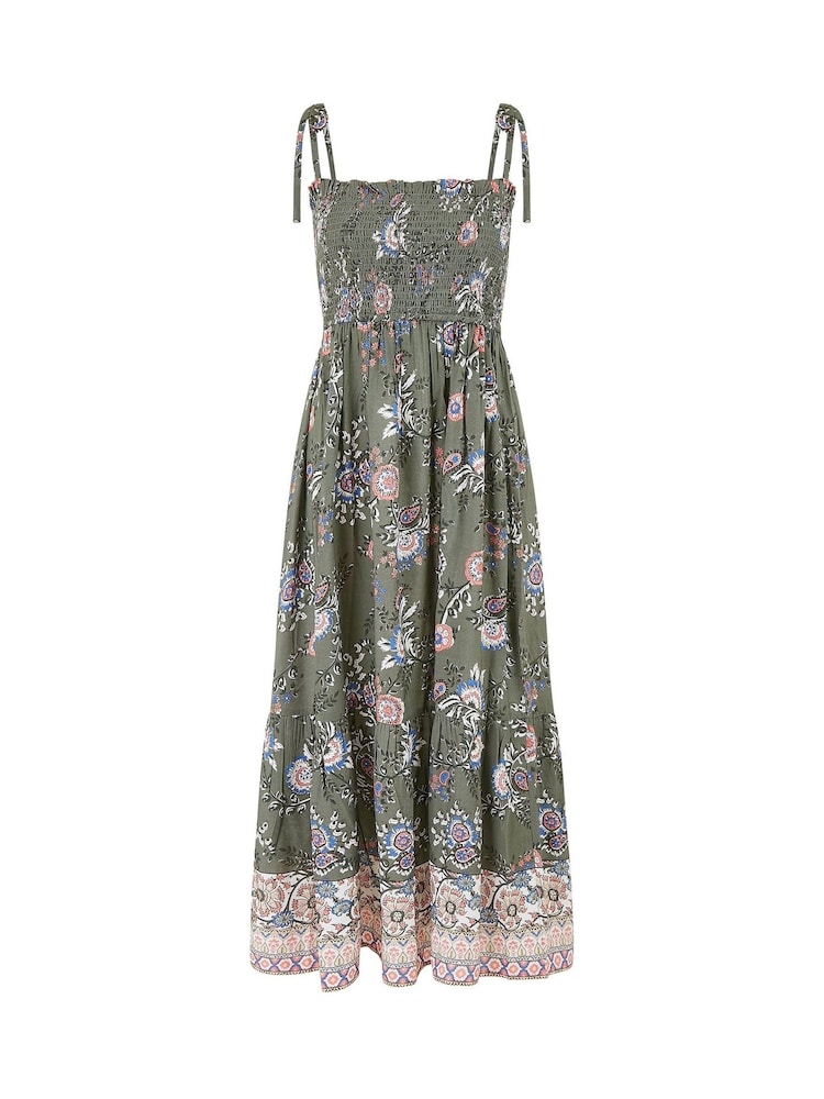 Yumi Green Strappy Paisley Print Midi Dress With Ruched Bodice - Image 5 of 5