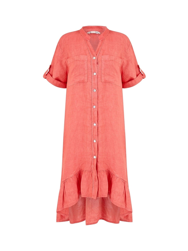 Yumi Italian 100% Linen Shirt Dress With Frill Hem - Imagen 5 de 5 Yumi Italian 100% Linen Shirt Dress With Frill Hem - Imagen 5 de 5
