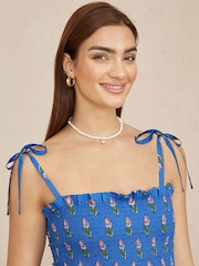 Yumi Blue Strappy Paisley Print Midi Dress With Ruched Bodice - Image 3 of 5
