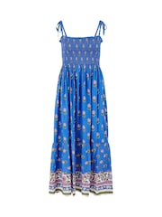 Yumi Blue Strappy Paisley Print Midi Dress With Ruched Bodice - Image 5 of 5