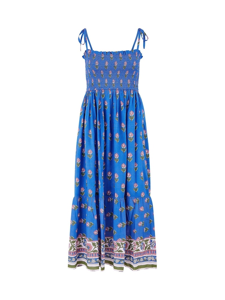Yumi Blue Strappy Paisley Print Midi Dress With Ruched Bodice - Image 5 of 5