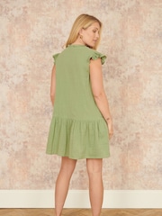 Yumi Green Double 100% Cotton Tunic With Frill Sleeves - Image 3 of 4