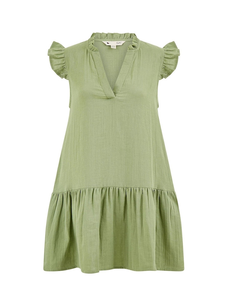 Yumi Green Double 100% Cotton Tunic With Frill Sleeves - Image 4 of 4
