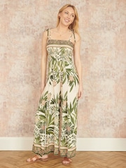 Verde - Yumi Palm Print Strappy Viscose Jumpsuit - Imagen 1 de 5