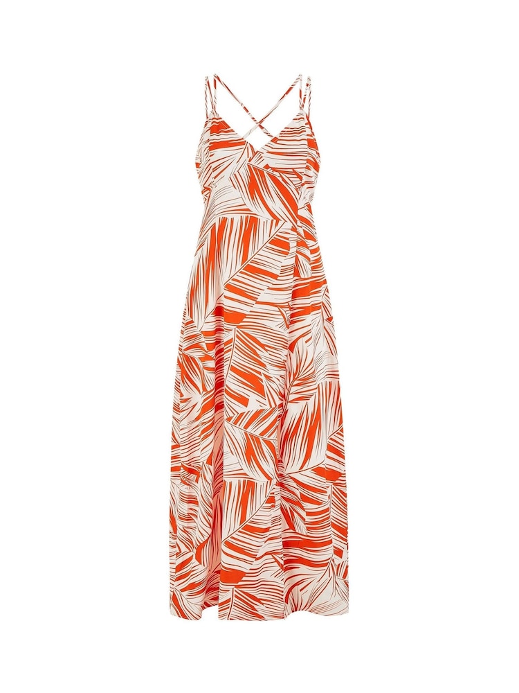 Yumi Orange Leaf Print Maxi Dress With Cross Back - Image 5 of 5