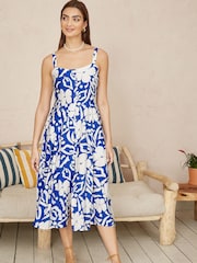 Yumi Blue Floral Button Through Midi Dress - Image 2 of 5