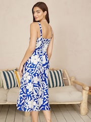 Yumi Blue Floral Button Through Midi Dress - Image 4 of 5