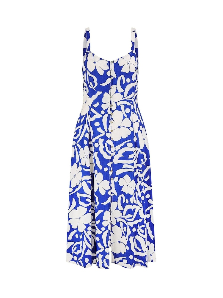 Yumi Blue Floral Button Through Midi Dress - Image 5 of 5