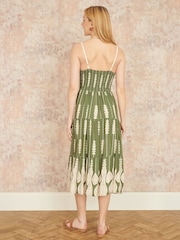 Yumi Green Viscose Paisley Print Lace Trim Midi Sun Dress - Image 2 of 5
