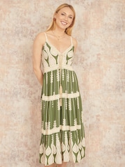 Yumi Green Viscose Paisley Print Lace Trim Midi Sun Dress - Image 3 of 5