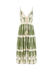 Yumi Green Viscose Paisley Print Lace Trim Midi Sun Dress - Image 5 of 5