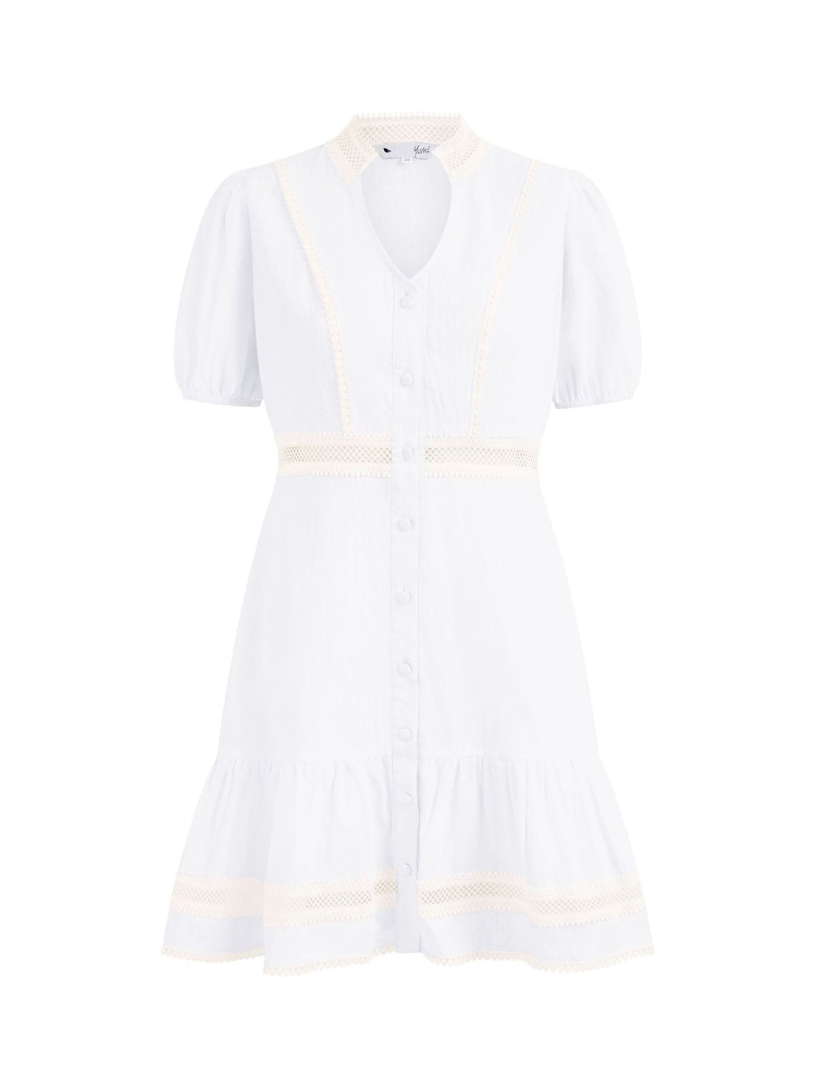 Yumi White Cotton Lace Trim Skater Shirt Dress - Image 5 of 5