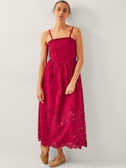 Monsoon Red Etta Broderie Midi 100% Cotton Dress - Image 1 of 6