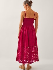 Monsoon Red Etta Broderie Midi 100% Cotton Dress - Image 2 of 6
