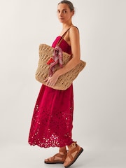 Monsoon Red Etta Broderie Midi 100% Cotton Dress - Image 3 of 6