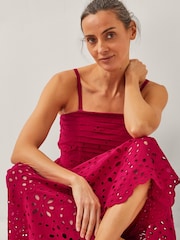 Monsoon Red Etta Broderie Midi 100% Cotton Dress - Image 4 of 6