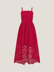 Monsoon Red Etta Broderie Midi 100% Cotton Dress - Image 5 of 6