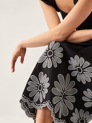 Monsoon Black Ella Frill Floral Embroidered Midi Dress - Image 2 of 5