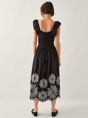 Monsoon Black Ella Frill Floral Embroidered Midi Dress - Image 3 of 5